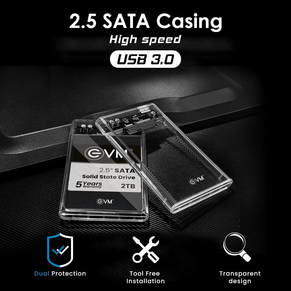 EVM SSD Casing 2.5 Inch Sata USB 3.0 Transparent (ESC-TP01) view 8